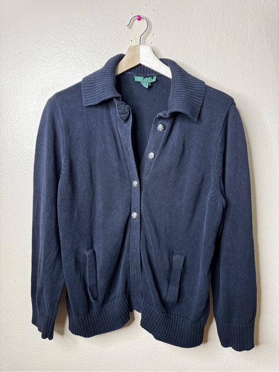 Lauren Ralph Lauren Sweaters - Lauren Ralph Lauren Womens 2X Black Cotton Cardigan Sweater Crest Buttons Collar
